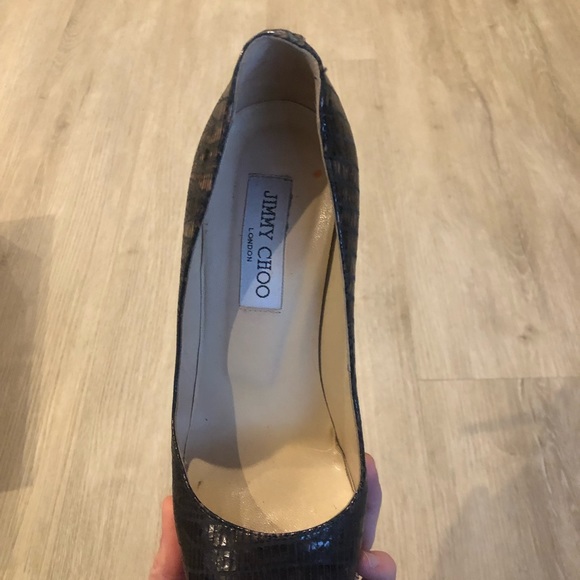 Jimmy Choo Lizard Emobssed Anthracite Platform Pumps - Picture 4 of 5